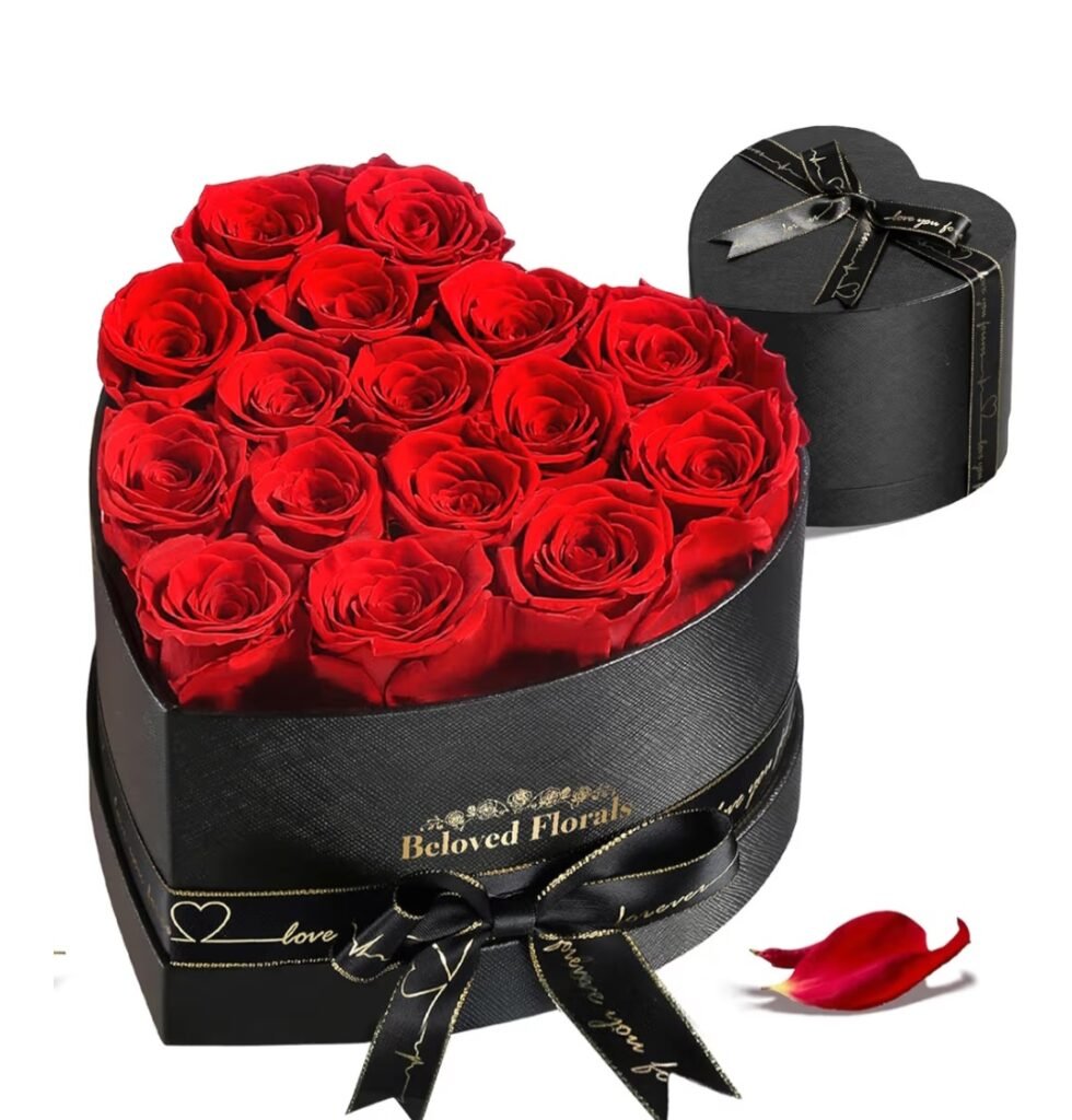 luxury heart shaped box of red roses romantic Valentine's Day gift