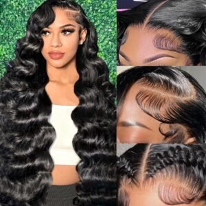 Black wavy lace front wig with natural baby hair