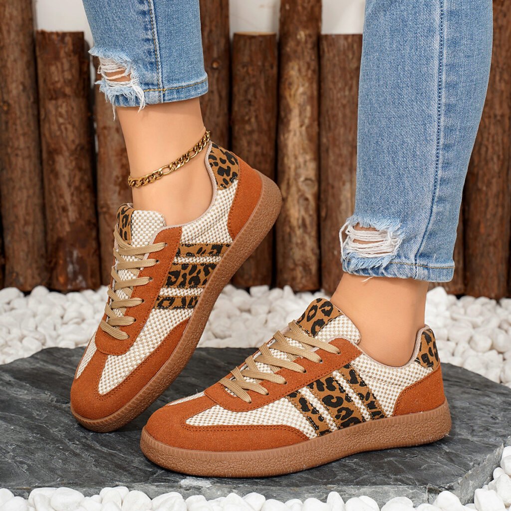 retro lace up color block sneakers for women