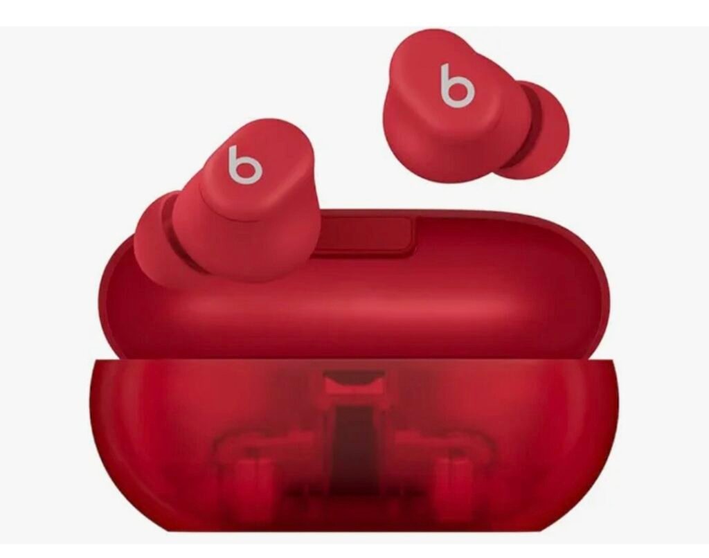 beats solo buds wireless bluetooth earbuds | 18 hours of battery life | apple & android compatibility | built in microphone transparent red