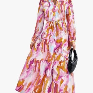btfbm women boho maxi dress fall fashion 2025 floral long sleeve v neck button pockets flowy vacation wedding dresses
