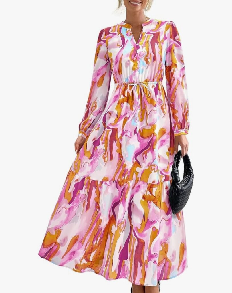 btfbm women boho maxi dress fall fashion 2025 floral long sleeve v neck button pockets flowy vacation wedding dresses