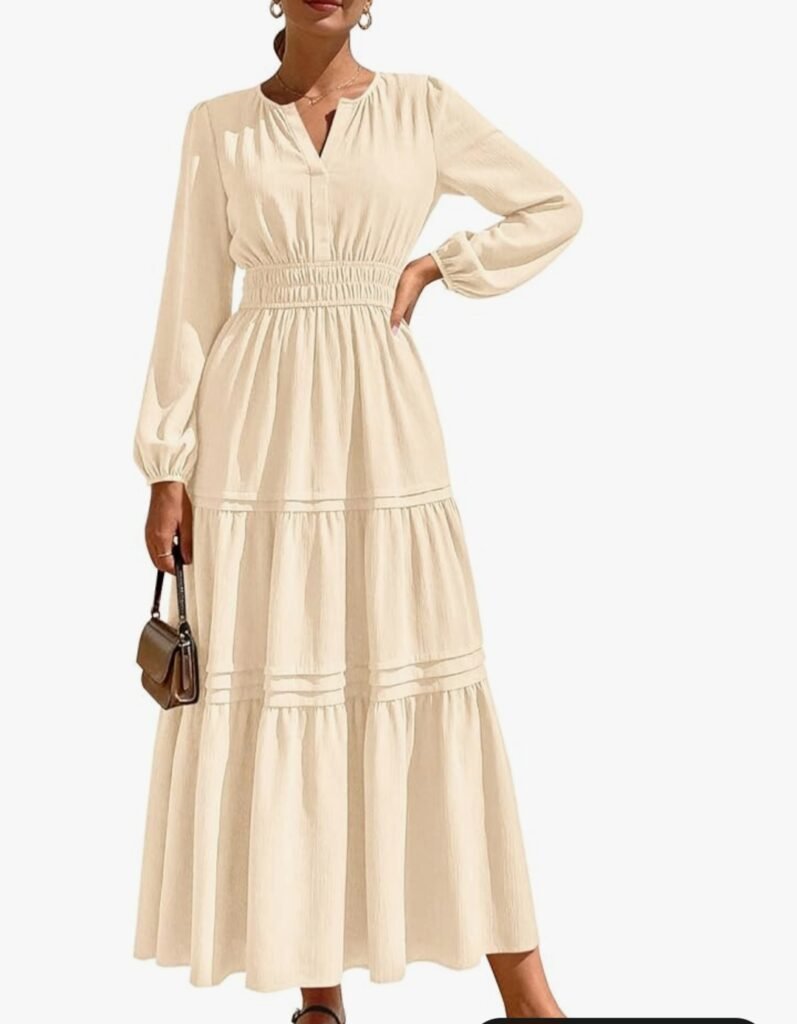 prettygarden women's 2026 elegant maxi dresses long sleeve v neck flowy pockets casual modest dress fall fashion clothes