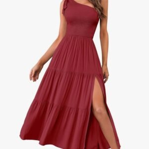 merokeety women's 2026 summer sleeveless midi dress one shoulder knot smocked split formal cocktail wedding guest dresses