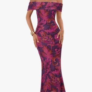 merokeety women's spring off shoulder floral maxi dress 2026 summer formal beach wedding guest cocktail bodycon dresses
