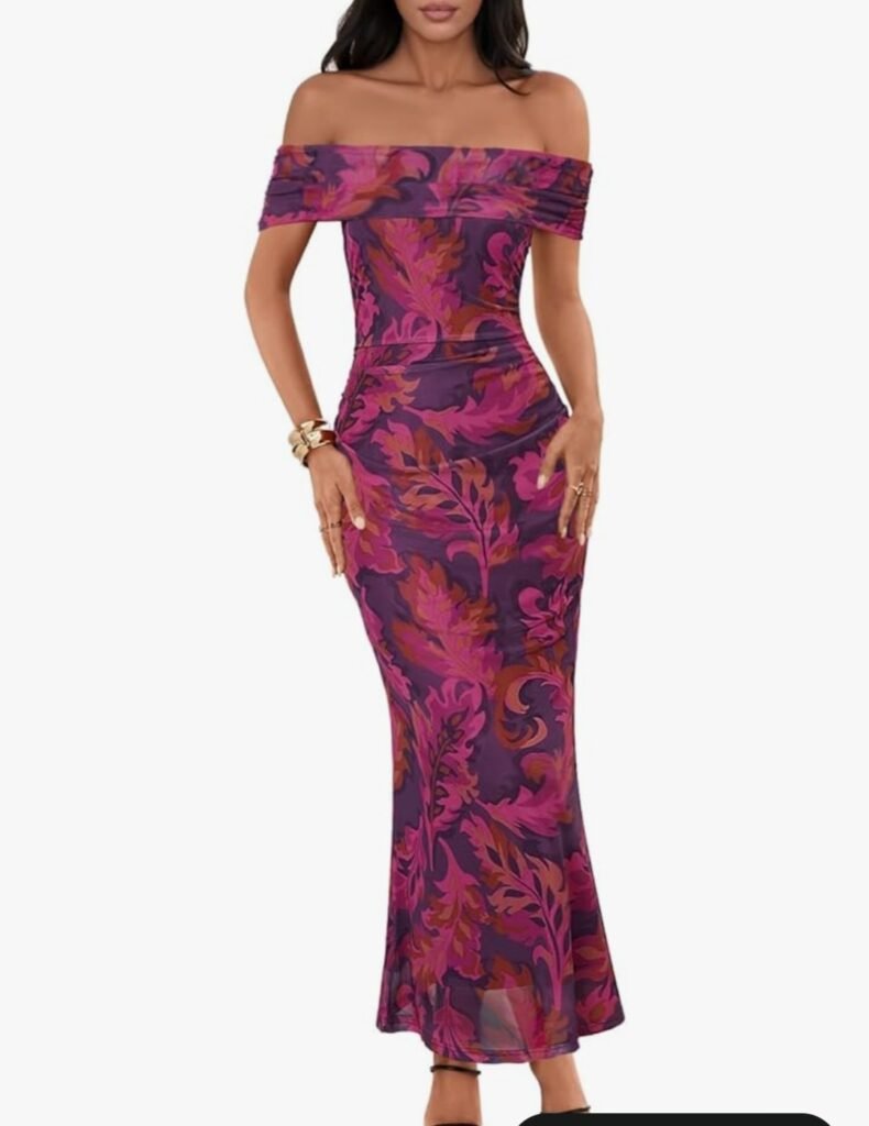 merokeety women's spring off shoulder floral maxi dress 2026 summer formal beach wedding guest cocktail bodycon dresses